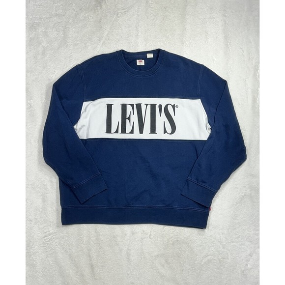 Levi's Navy Blue Large Box Logo Crewneck Sweatshirt Men's Size 2XL - Picture 1 of 7